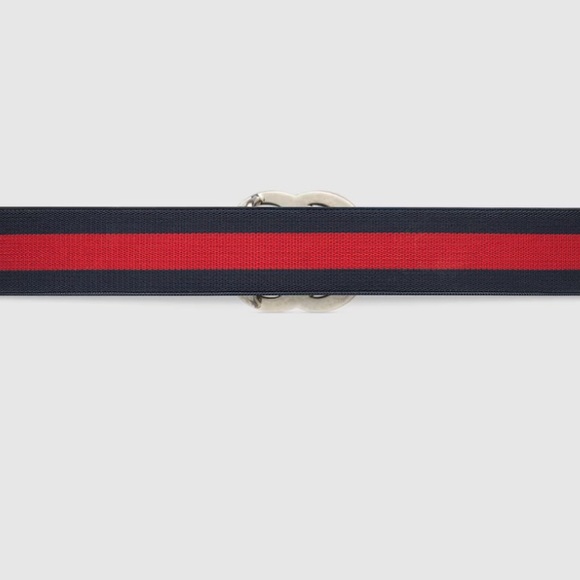 Authentic GUCCI Marmont Blue/Red GG Web Stripe Elastic Kids Navy Leather Belt M - Picture 4 of 9